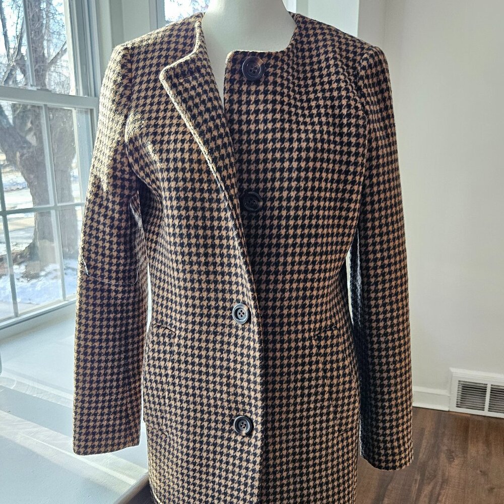 Ann Taylor, Houndstooth Camel/Black Wool Blend Coat, Size S